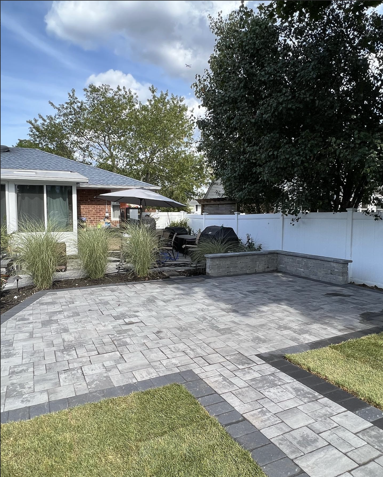 Stone Patio with Planters